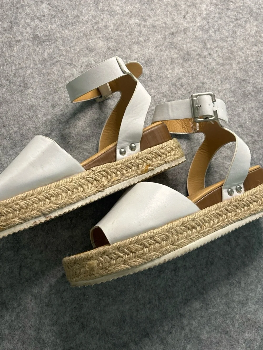 White Espadrille Platform Sandals with Ankle Strap